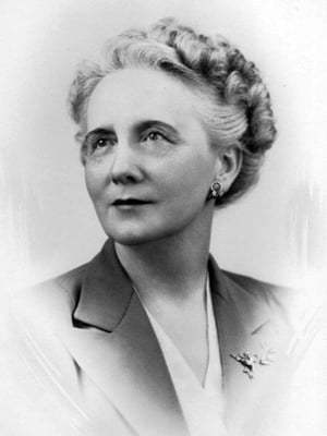 A black and white photo of Leah Nourse, who chaired the Central Governing Board of Children's Mercy in the mid-20th century.