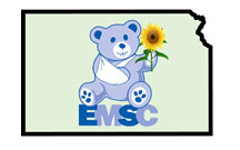 Emergency Medical Services for Children logo, which features a teddy bear with one of its arms in a sling and holding a sunflower in its other hand.