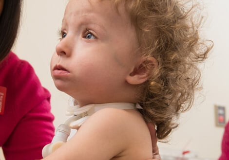 A pediatric patient is seen in the Throat and Airway clinic at Children's Mercy.