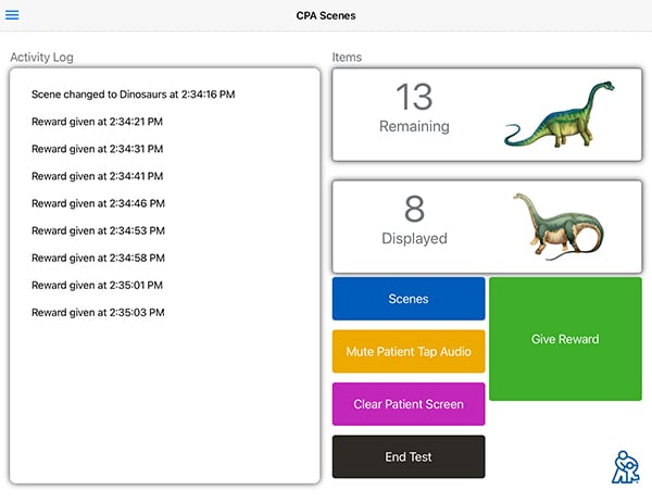 HearPlay screen showing the activity log and items for CPA scenes.