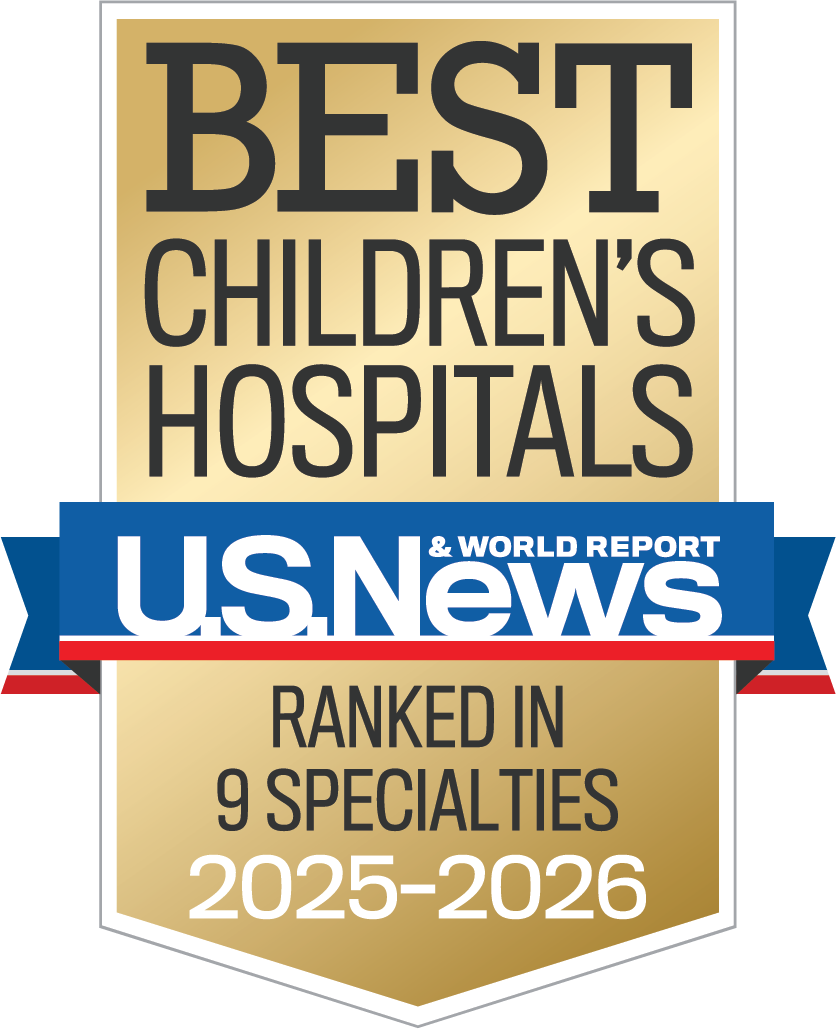 U.S. News World and Report Badge: Best Children's Hospitals, Ranked in 9 Specialties 2025-2026