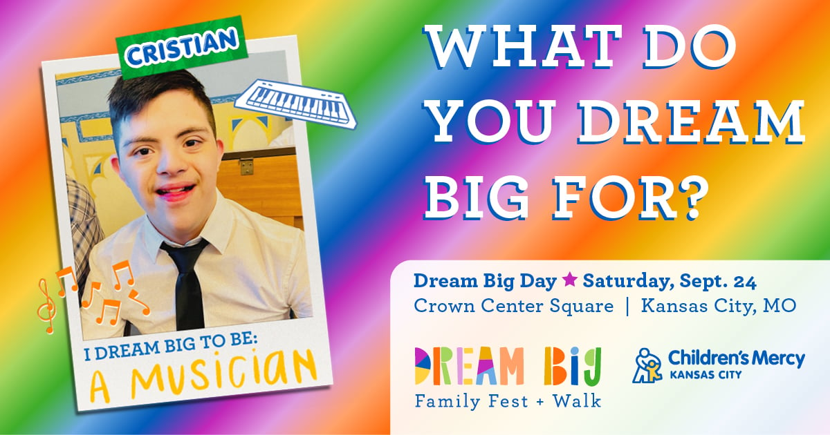 Dream Big Day graphic featuring patient ambassador Cristian and event details