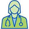 Icon of person wearing a lab coat and stethoscope around their neck.