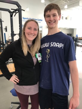Nicole Hogan (physical therapist) with her patient, Maddux