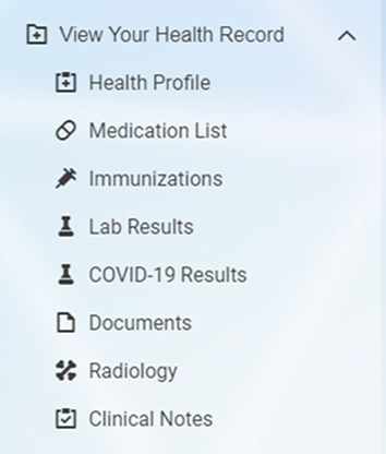 Screenshot of "COVID-19 Results" in patient portal.