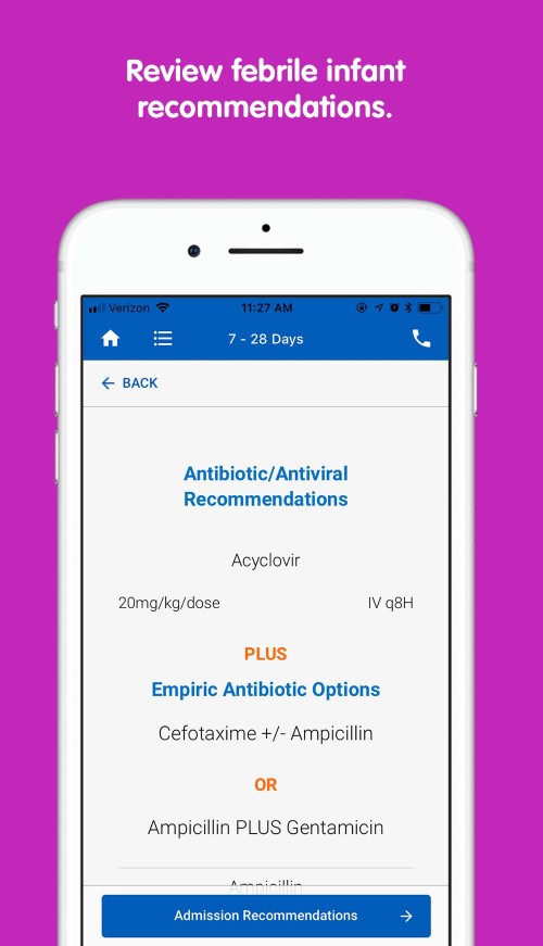 PedsGuide app febrile recommendations
