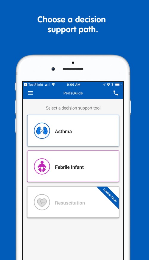 PedsGuide app main screen