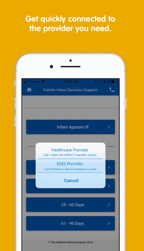 Pedsguide app quick dial