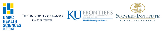 Logos for the following: UMKC Health Sciences District, The University of Kansas Cancer Center, KU Frontiers Clinical and Translational Science Institute, and Stowers Institute for Medical Research.