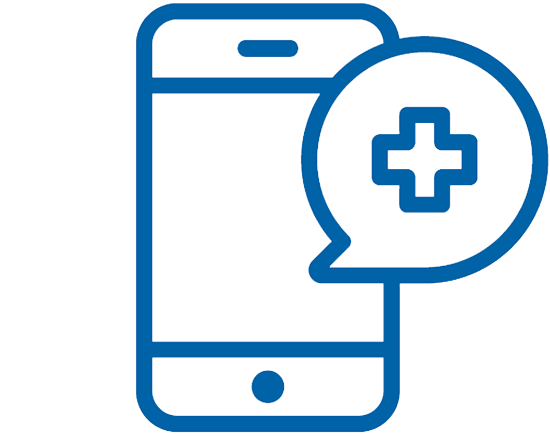 cell phone with a medical plus sign in a speech bubble icon