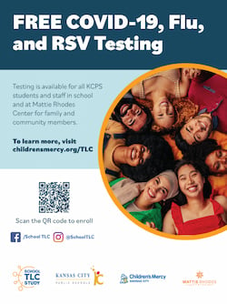 Small image of a poster with the top reading: Free COVID-19, Flu and RSV Testing