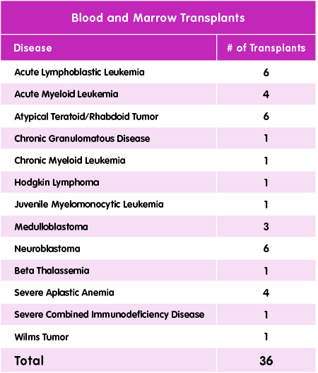 Number of blood and marrow transplants at Children's Mercy