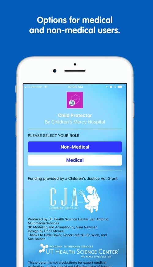 Child Protector app options for medical and nonmedical