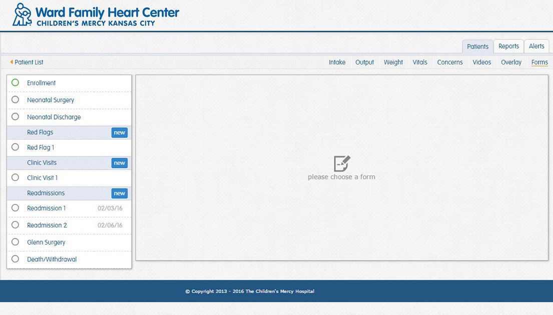 The CHAMP app Forms screen