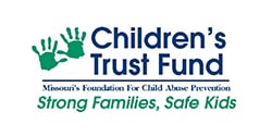 Children’s Trust Fund logo with two green handprints. Logo reads: Children’s Trust Fund, Missouri’s Foundation For Child Abuse Prevention, Strong Families, Safe Kids.
