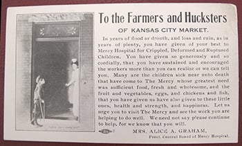 Photo of news article about Dr. Alice Berry Graham personally thanking the farmers and "hucksters" of the Kansas City Market for their generosity to Children’s Mercy.