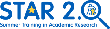 STAR 2.0 logo with includes the Children's Mercy icon of an adult with a dancing child. Words read: STAR 2.0 Summer Training in Academic Research.