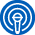 Podcast logo in a blue circle with a white microphone and broadcast signal icon on a light gray background.