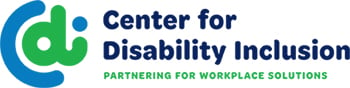 Logo for the Center for Disability Inclusion. Words next to logo read: Center for Disability Inclusion, Partnering for Workplace Solutions.