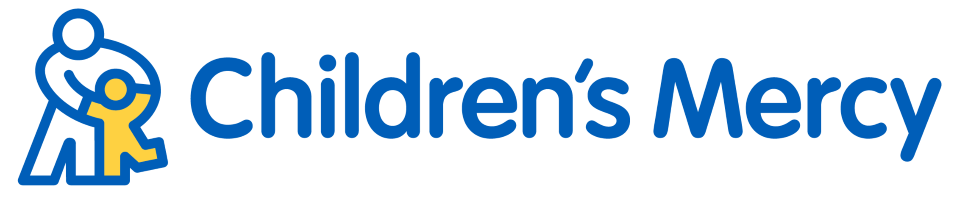 Children's Mercy logo in blue and yellow. Includes adult with dancing child icon.