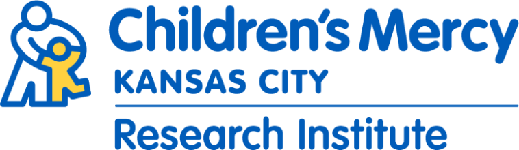 Children's Mercy Kansas City Research Institute logo.Children's Mercy Kansas City logo. Includes adult with dancing child icon.