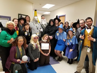Members of the Children's Mercy Child Neurology Residency team pose together in Halloween costumes.