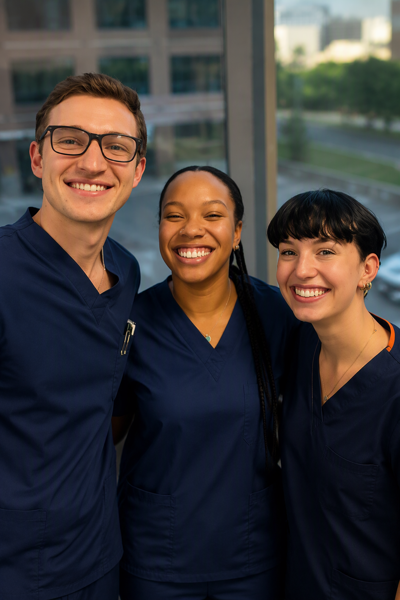 Three 2026 Summer Scholars, students Jonathan, Domini, and Michaela smiling for the camera.