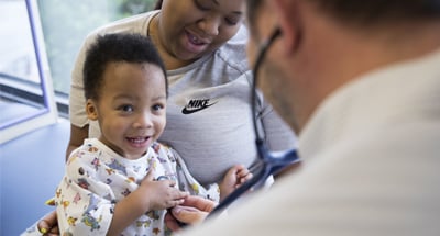 A child receives care in the Pediatric Care Clinic (PCC) at Children's Mercy.