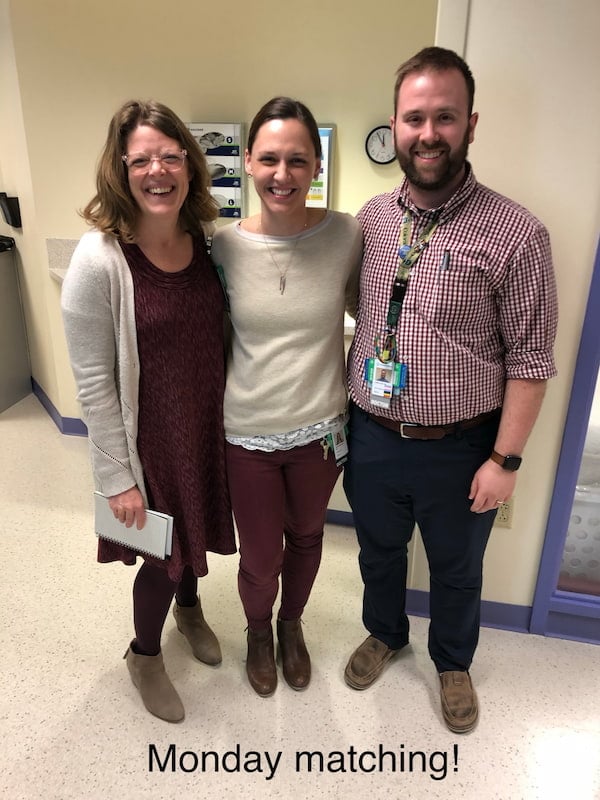 Members of the Hospice Fellowship staff pose together with the caption "Monday matching."