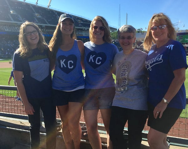 Five members of the Hospice Fellowship staff pose together at a Kansas City Royals game.