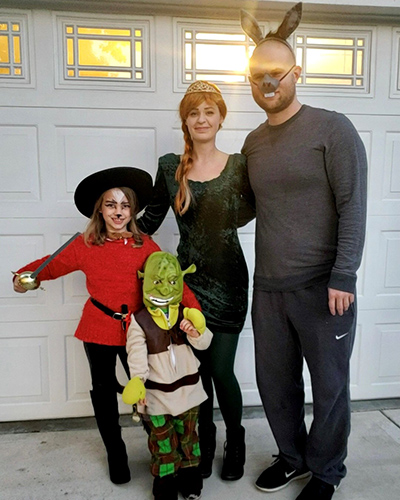 Hayden Smart and family wear Halloween costumes from Shrek.