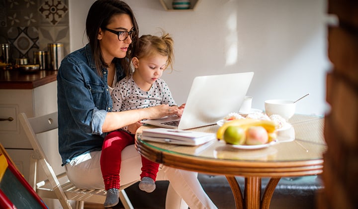 Mom working from home