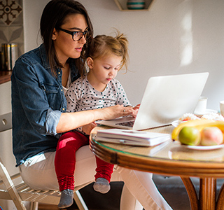 Mom working at home