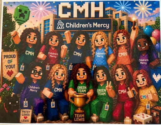 AI generated poster of CM nurses in Minecraft character.
