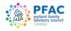 Graphic of four hands reaching for a heart and the words: PFAC patient family advisory council CARDIAC