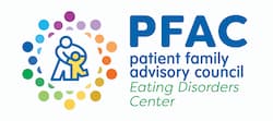 Graphic of four hands reaching for a heart and the words: PFAC patient family advisory council EATING DISORDERS CENTER