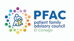Graphic of four hands reaching for a heart and the words: PFAC patient family advisory council EL CONSEJO
