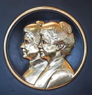 A bronze plaque of the Berry sisters, which was unveiled at Children's Mercy 50th anniversary celebration.