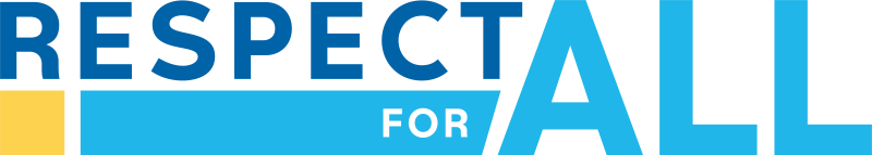 The Respect for All logo in royal blue, light blue, yellow and white.