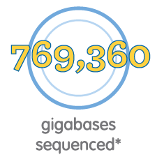 Words read "303,854 gigabases sequenced*"