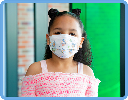 Girl in face mask over nose and mouth