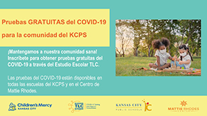 Small image of version 1 social media JPG file with the heading that reads: Pruebas GRATUITAS del COVID-19 para la comunidad del KCPS.
