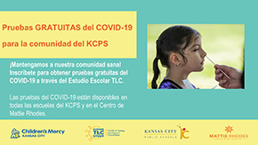 Small image of version 2 social media JPG file with the heading that reads: Pruebas GRATUITAS del COVID-19 para la comunidad del KCPS.